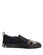 Blaue Slip-On Herren-Sneaker aus Canvas mit Verzierungen