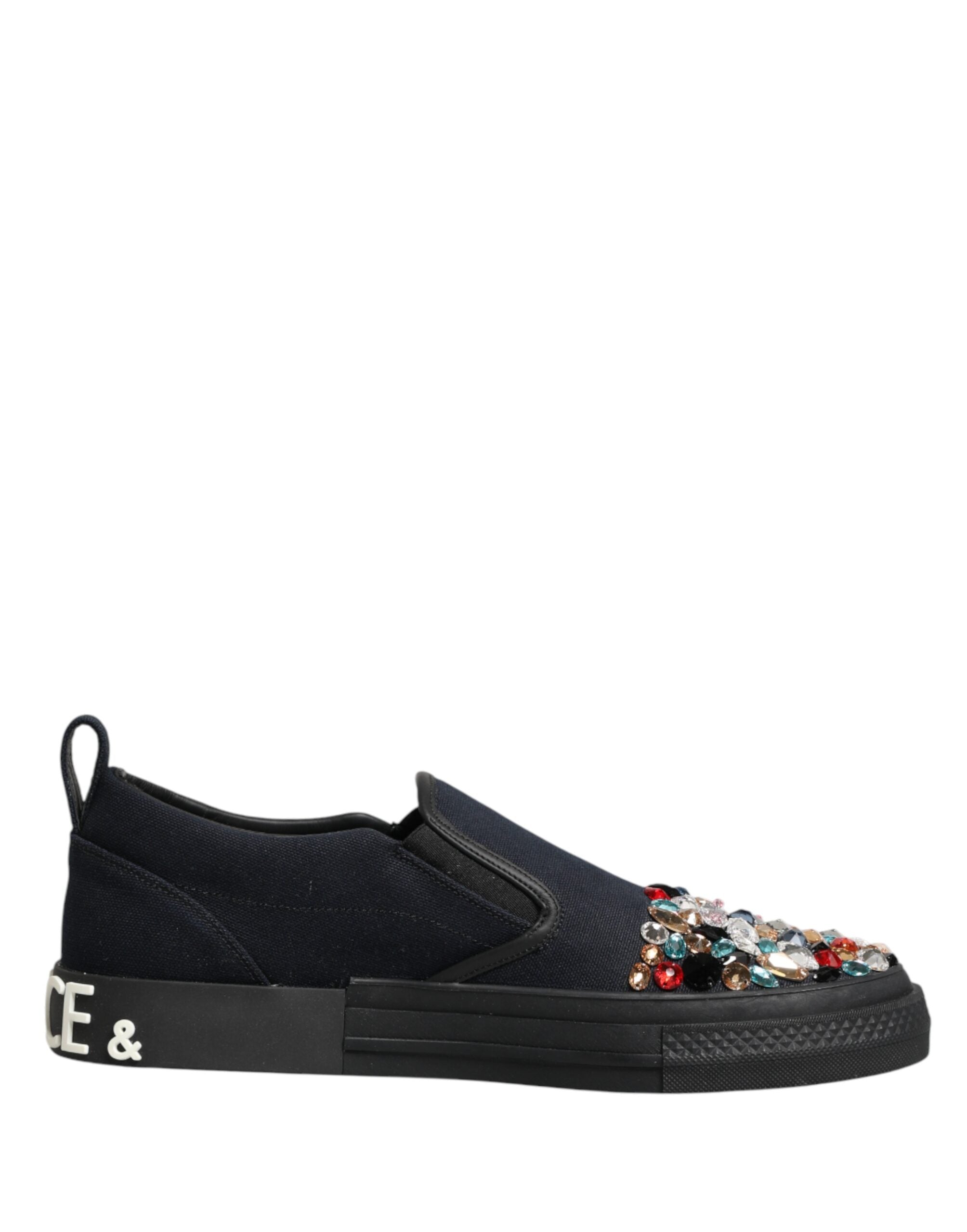 Blaue Slip-On Herren-Sneaker aus Canvas mit Verzierungen