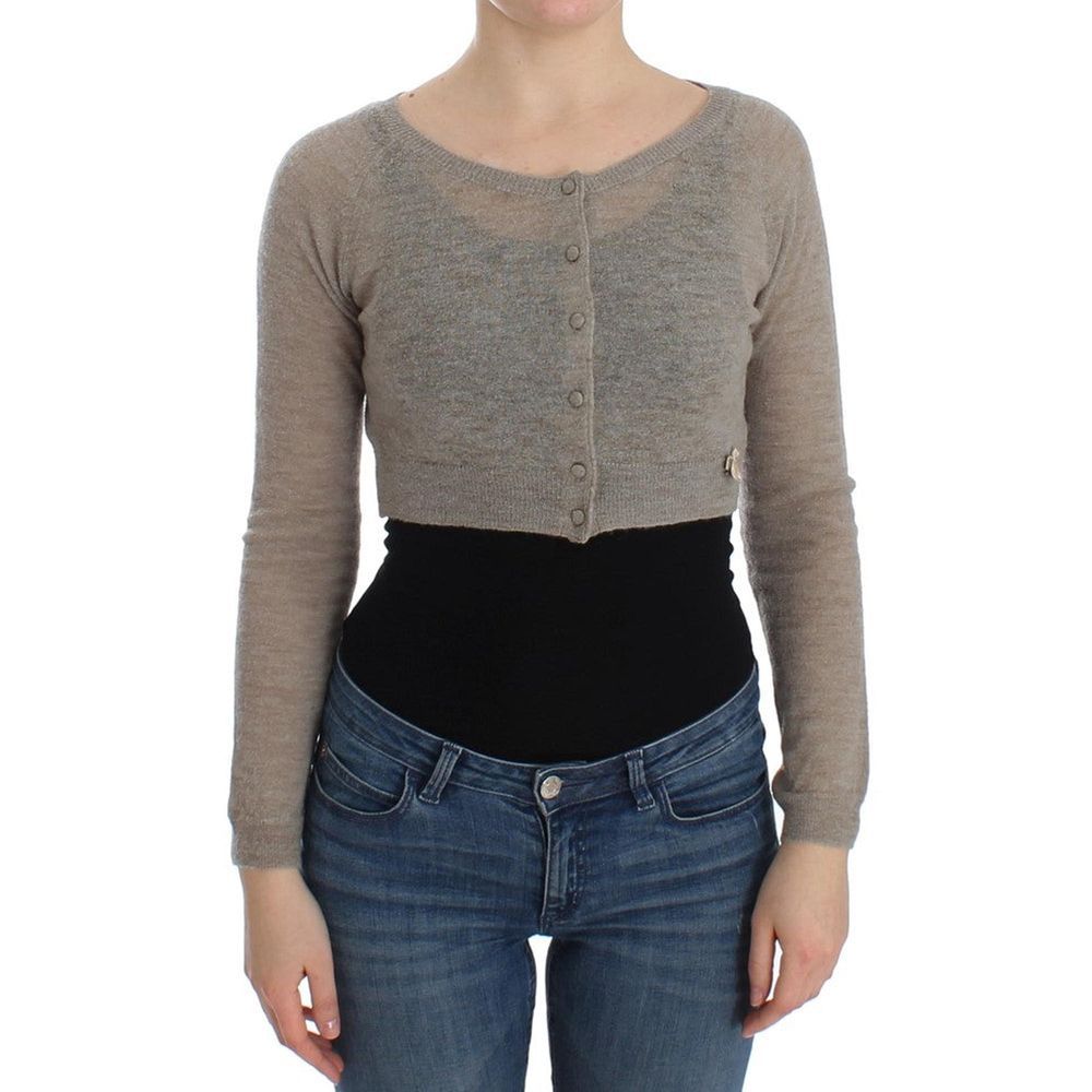 Beige Alpaka-Leder-Cardigan