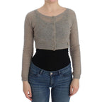 Beige Alpaka-Leder-Cardigan