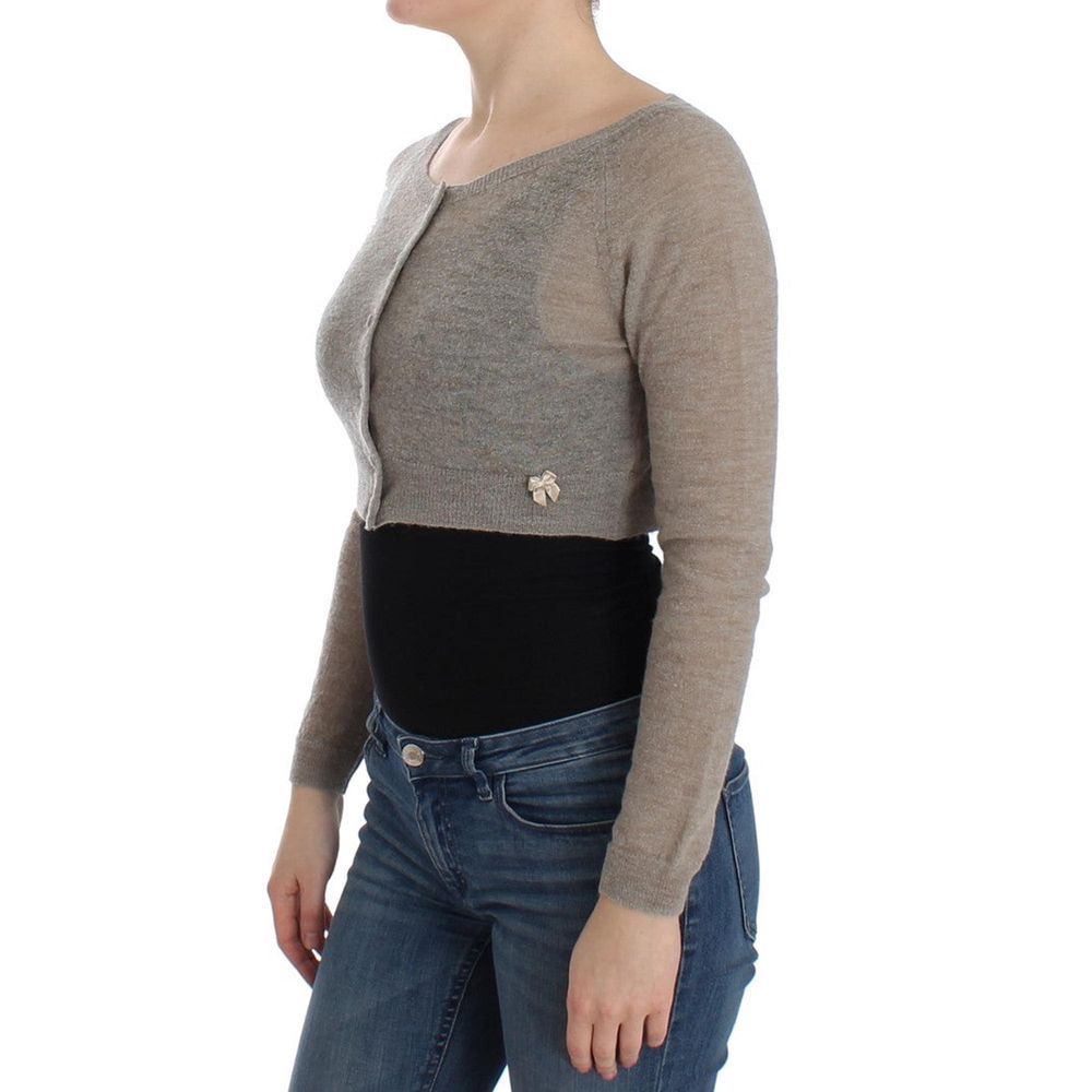 Beige Alpaka-Leder-Cardigan