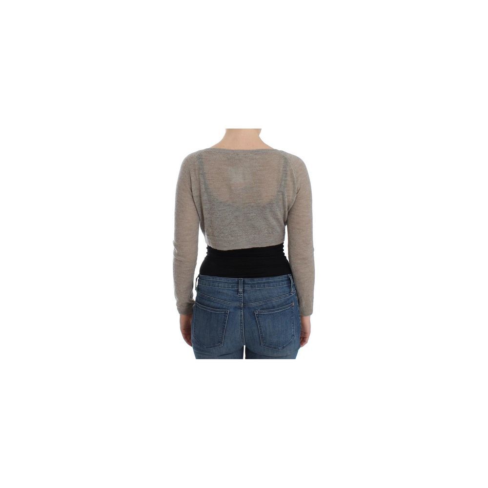 Beige Alpaka-Leder-Cardigan