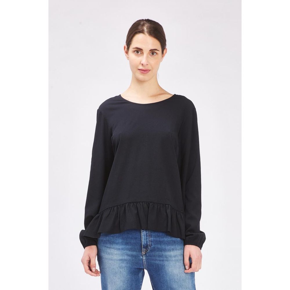 T-shirt nera a maniche lunghe in poliestere