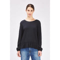 T-shirt nera a maniche lunghe in poliestere