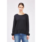 T-shirt nera a maniche lunghe in poliestere