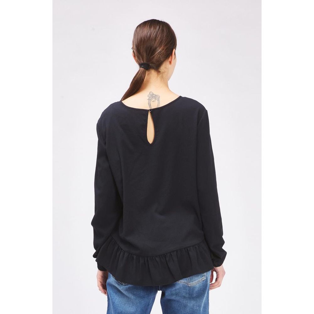 T-shirt nera a maniche lunghe in poliestere