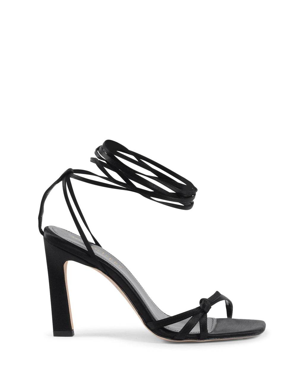 Schwarze Satin-Riemchensandalen