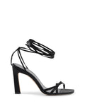 Schwarze Satin-Riemchensandalen