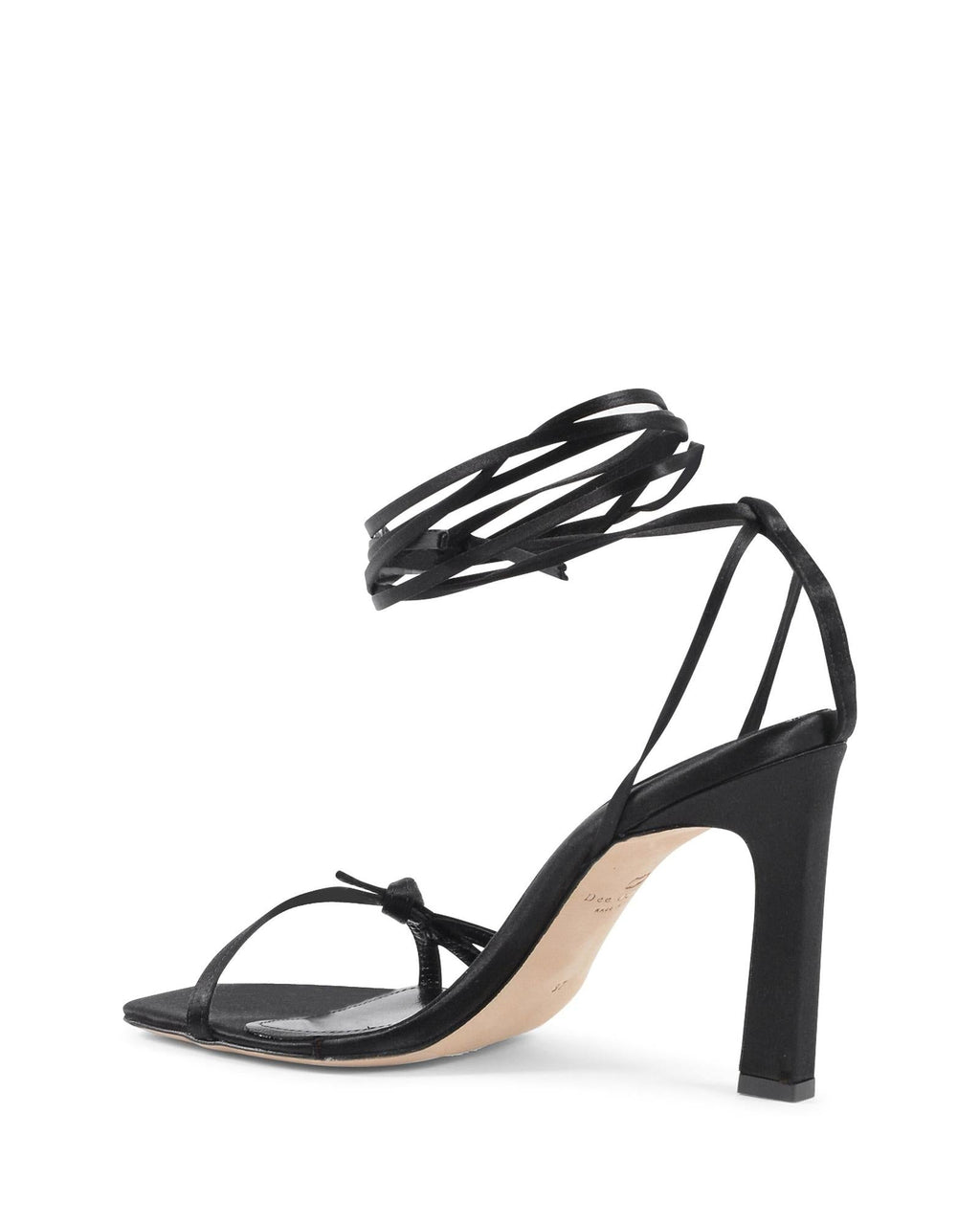 Schwarze Satin-Riemchensandalen