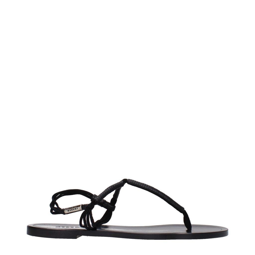 Schwarze Leder-Flip-Flop-Sandalen