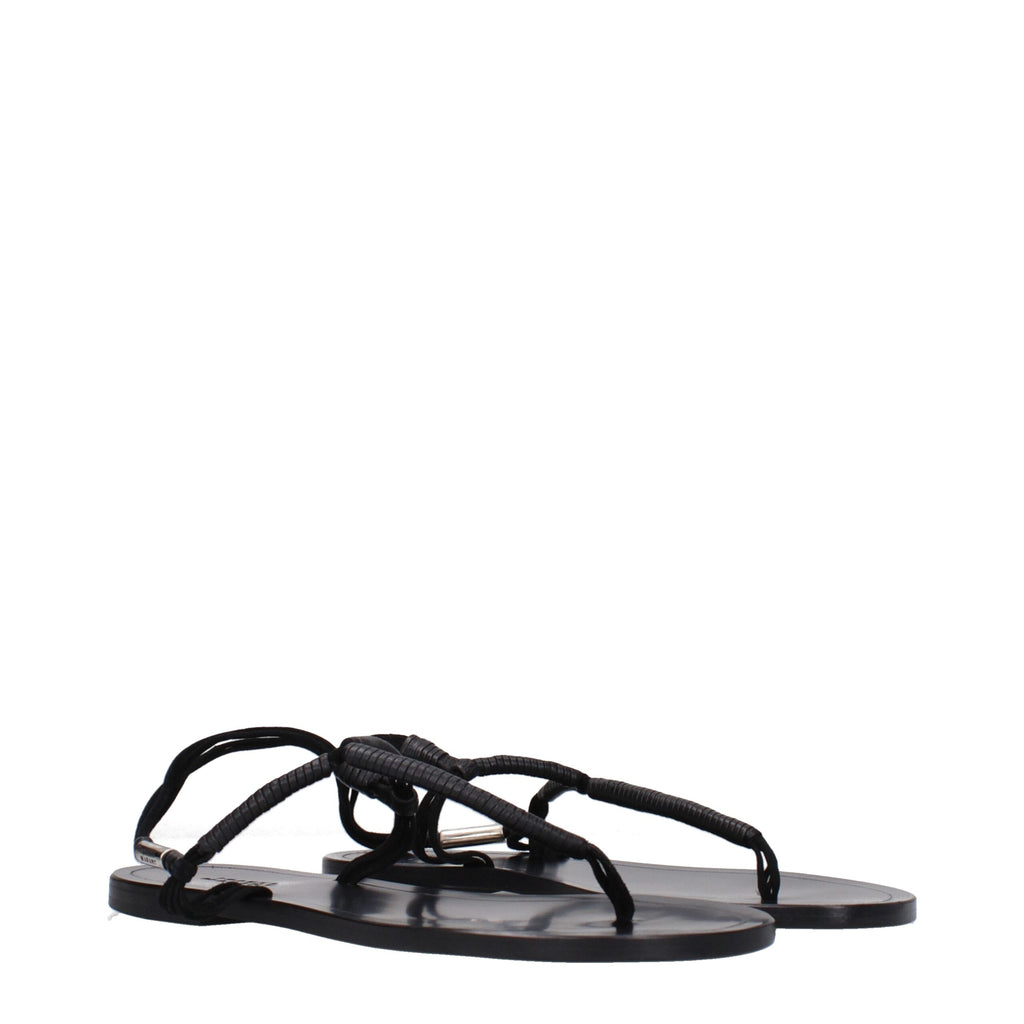 Schwarze Leder-Flip-Flop-Sandalen