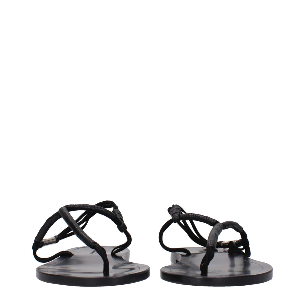 Schwarze Leder-Flip-Flop-Sandalen