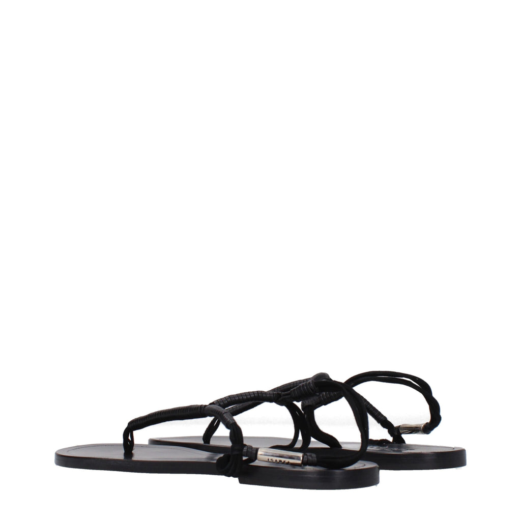 Schwarze Leder-Flip-Flop-Sandalen