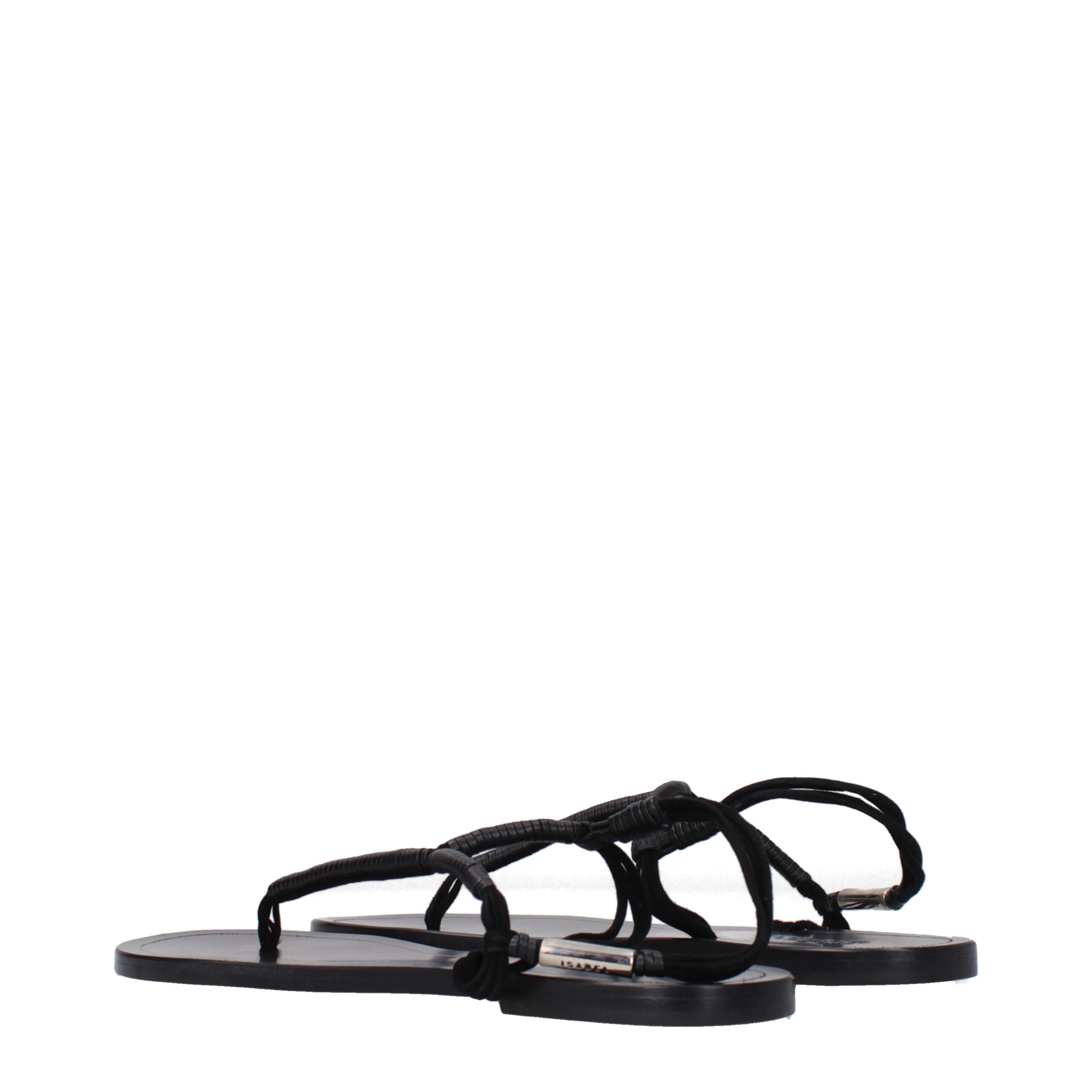 Schwarze Leder-Flip-Flop-Sandalen