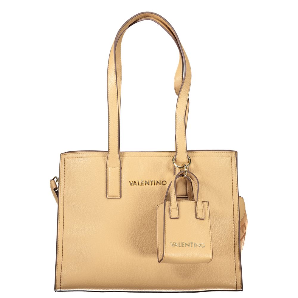 Borsa da Donna in Poliuretano Beige con Manici a Spalla