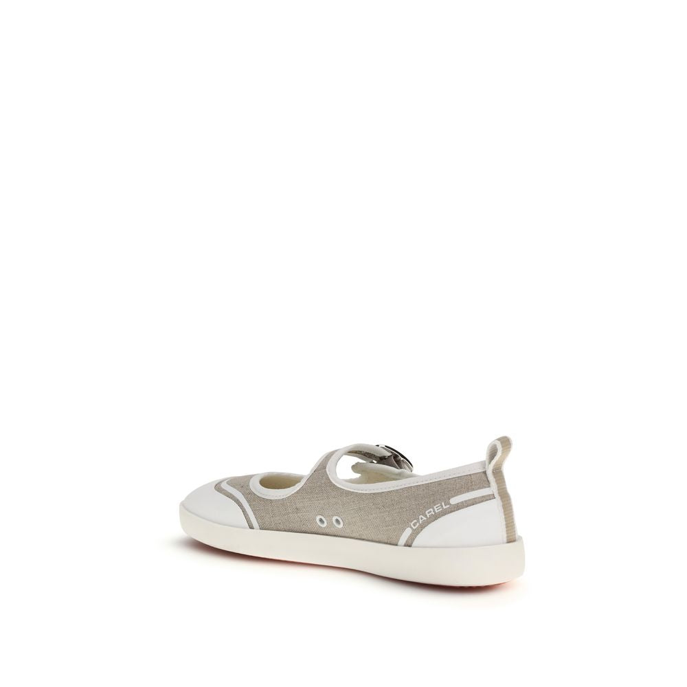 Beige Cotton Ballet Flats