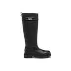 Black Calfskin Flat Boots