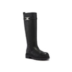 Black Calfskin Flat Boots