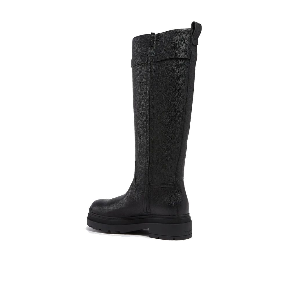 Black Calfskin Flat Boots