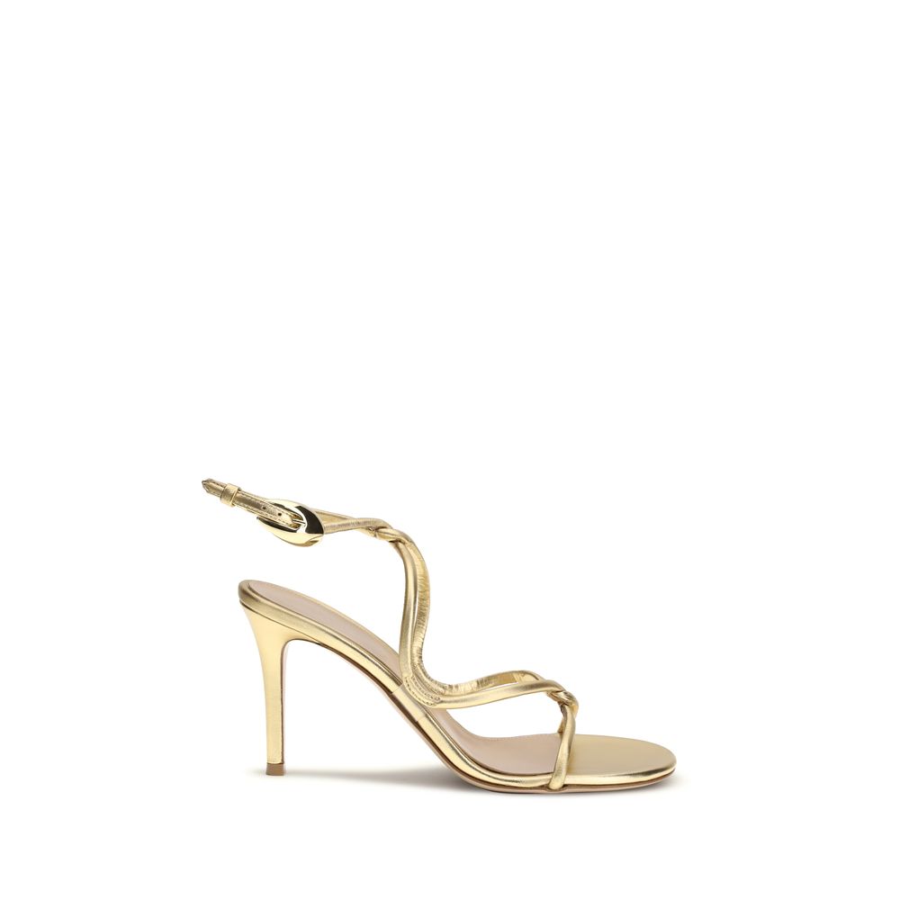 Sandalen aus Kalbsleder, goldfarben, mit Stilettoabsatz