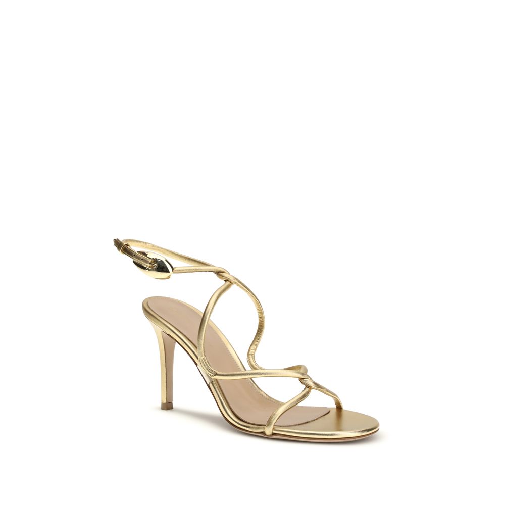 Sandalen aus Kalbsleder, goldfarben, mit Stilettoabsatz