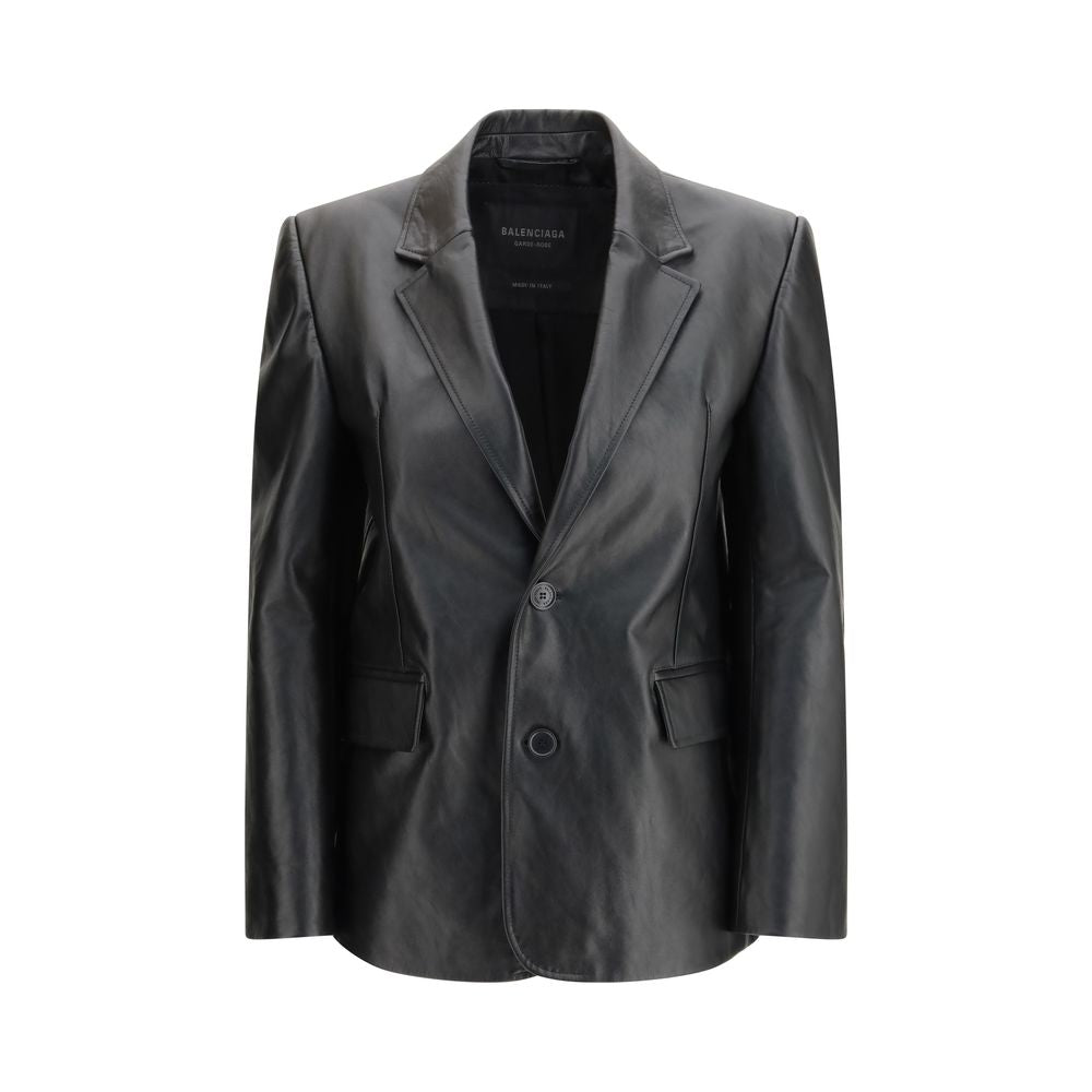 Schwarze Lederjacke aus Kalbsleder (Bos Taurus)