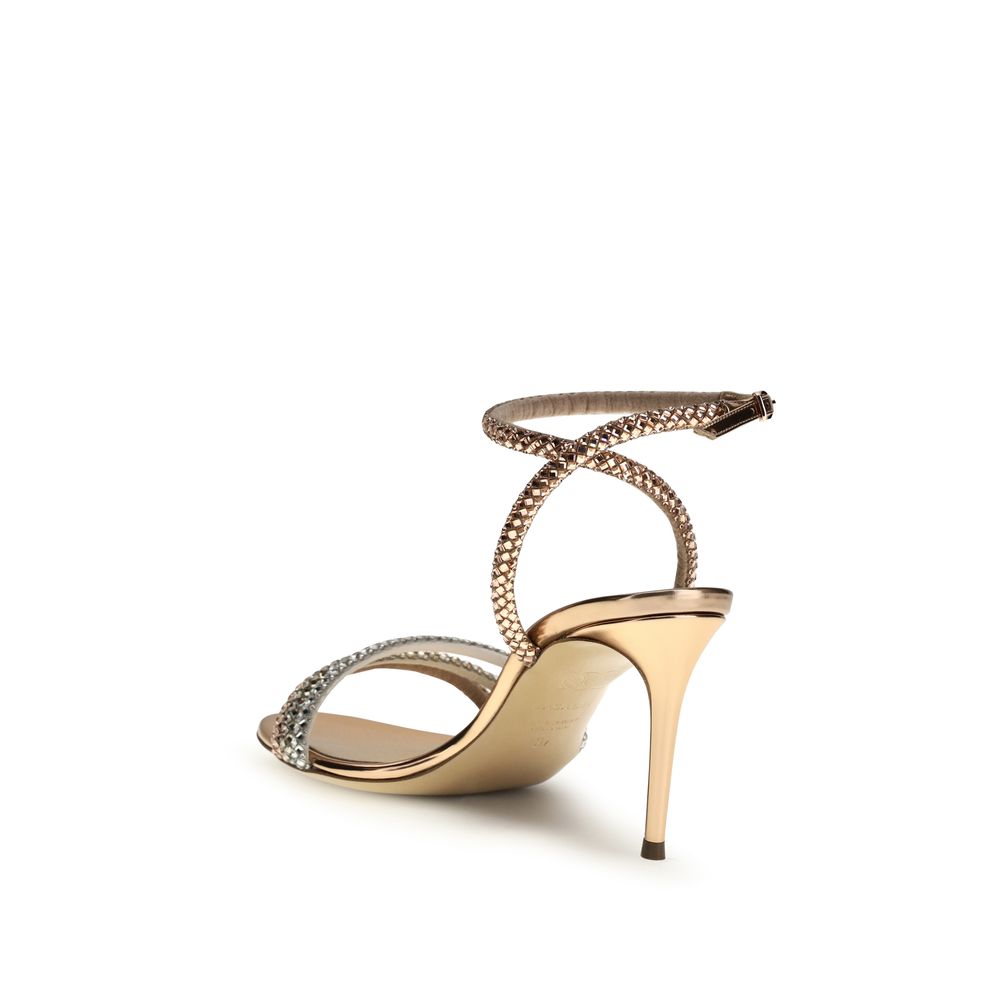 Sandalen mit Stilettoabsatz aus goldfarbenem Kalbsleder vom Rind