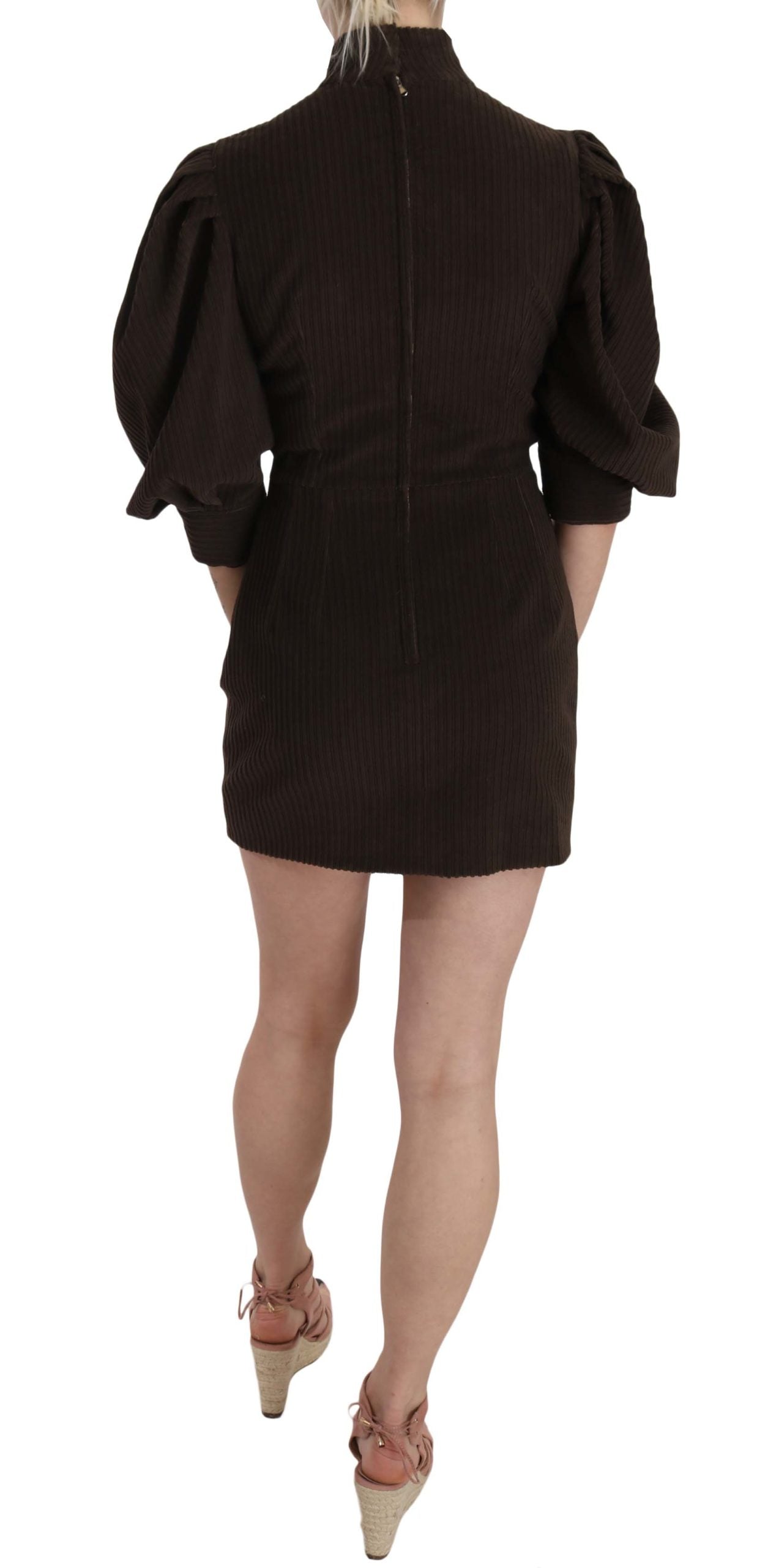Braunes Mini-Kleid aus Kord und Baumwolle mit figurbetonter Passform