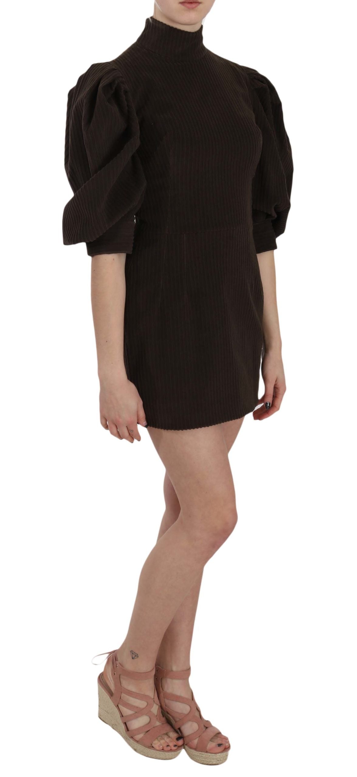 Braunes Mini-Kleid aus Kord und Baumwolle mit figurbetonter Passform