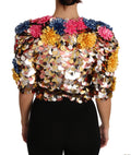 Giubbotto-cappotto floreale paillettato con cristalli