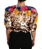 Giubbotto-cappotto floreale paillettato con cristalli