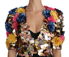 Giubbotto-cappotto floreale paillettato con cristalli