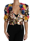 Giubbotto-cappotto floreale paillettato con cristalli