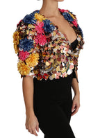 Giubbotto-cappotto floreale paillettato con cristalli
