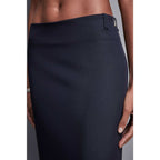 Navy Blue Polyester Long Skirt