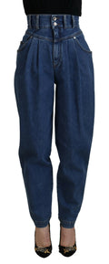 Blue Cotton High-Waisted Jean