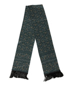 Green Silk Floral Pattern Fringed 135cm X 16cm  Scarf