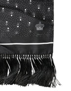 Schwarz Weiß Seide Tupfen Foulard 140cm x 15cm Schal