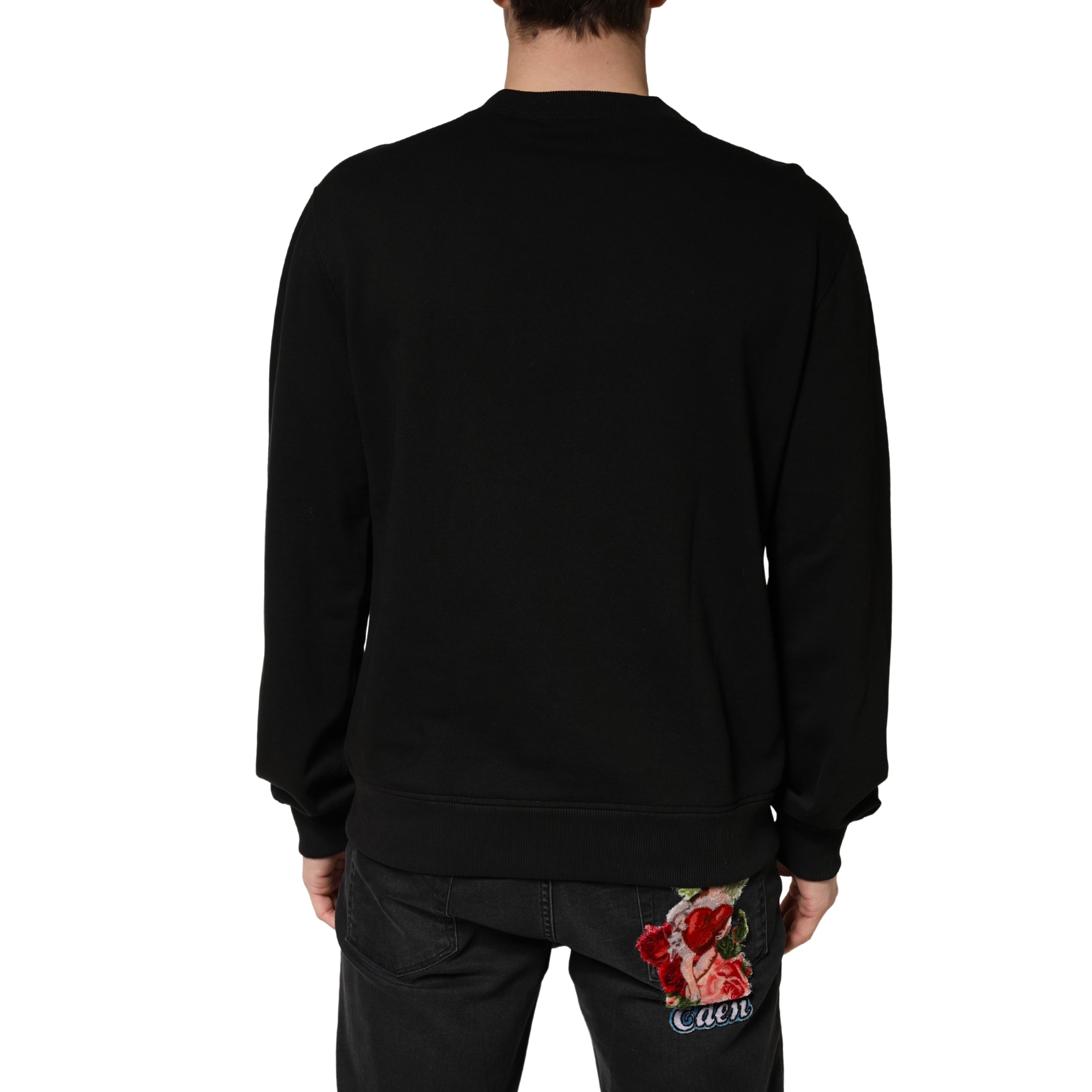 Pullover Schwarzes Baumwoll-Sweatshirt mit Rundhalsausschnitt