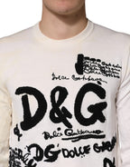 White Virgin Wool Graphic Logo Crewneck Sweater