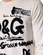 White Virgin Wool Graphic Logo Crewneck Sweater