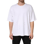 Weißes Baumwoll-Rundhals-T-Shirt mit kurzen Ärmeln