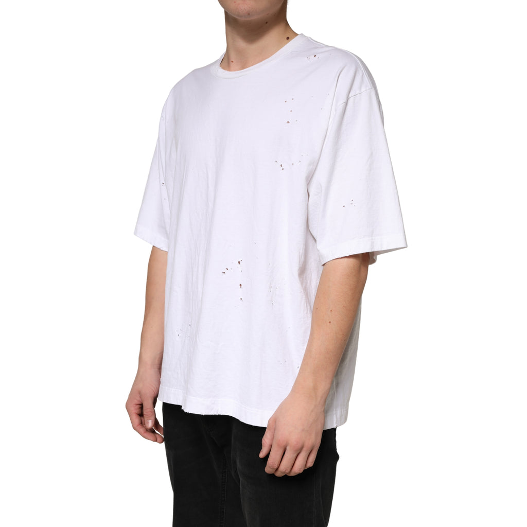 Weißes Baumwoll-Rundhals-T-Shirt mit kurzen Ärmeln