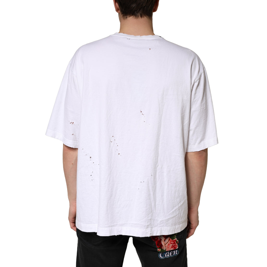 Weißes Baumwoll-Rundhals-T-Shirt mit kurzen Ärmeln