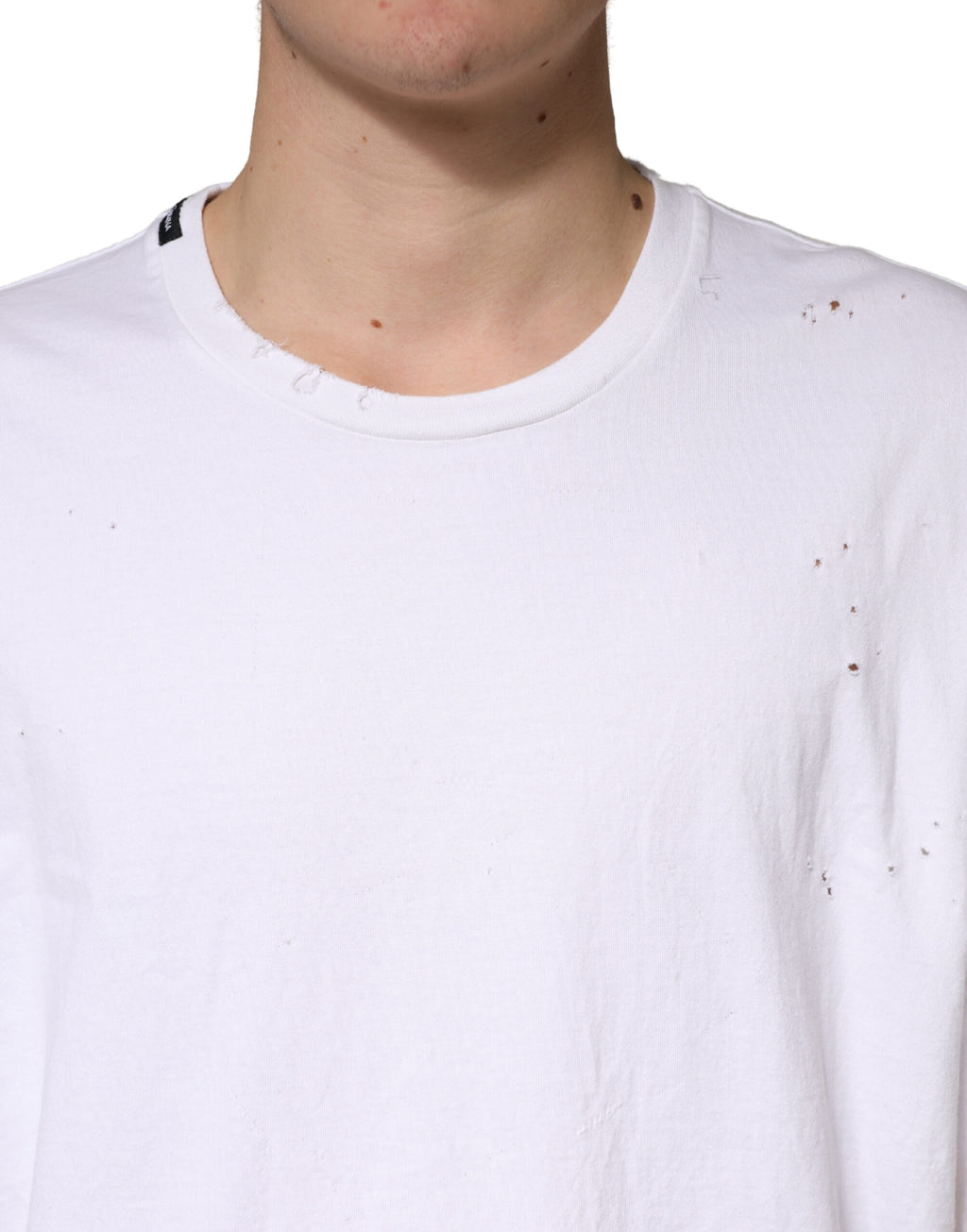 Weißes Baumwoll-Rundhals-T-Shirt mit kurzen Ärmeln