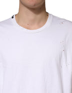Weißes Baumwoll-Rundhals-T-Shirt mit kurzen Ärmeln