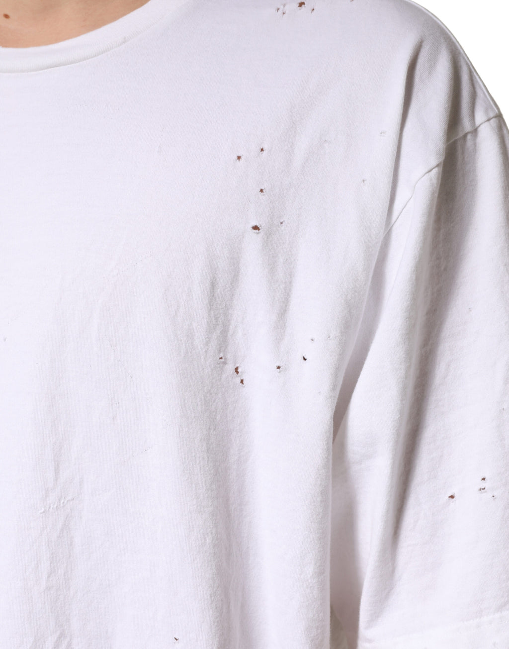 Weißes Baumwoll-Rundhals-T-Shirt mit kurzen Ärmeln