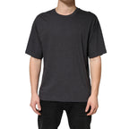 Dunkelgraues Baumwoll-Rundhals-Kurzarm-T-Shirt