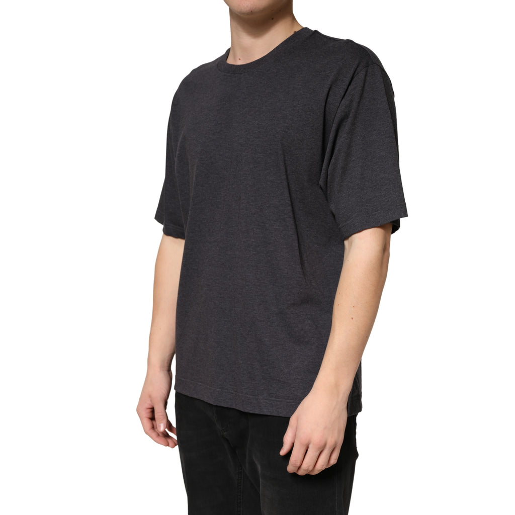 Dunkelgraues Baumwoll-Rundhals-Kurzarm-T-Shirt