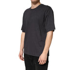 Dunkelgraues Baumwoll-Rundhals-Kurzarm-T-Shirt